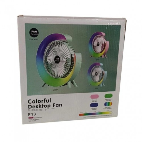 Настільний вентилятор F-13 RGB LED 1800 mAh Green