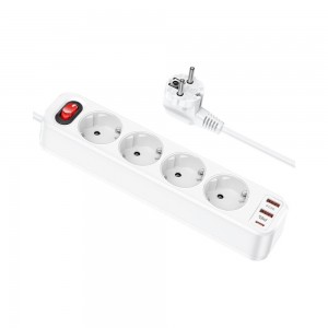 Сетевой фильтр Hoco NS1 (2xUSB/Type-C/4xSocket) 1.8m. white