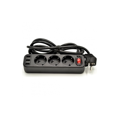 Мережевий фільтр Hoco NS2 (3xUSB/3xSocket) 1.8m. black
