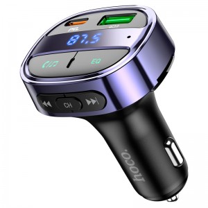 FM-трансмиттер Hoco E70 PD+QC3.0 (АЗУ 2xUSB, Type-C, 30W) Blue