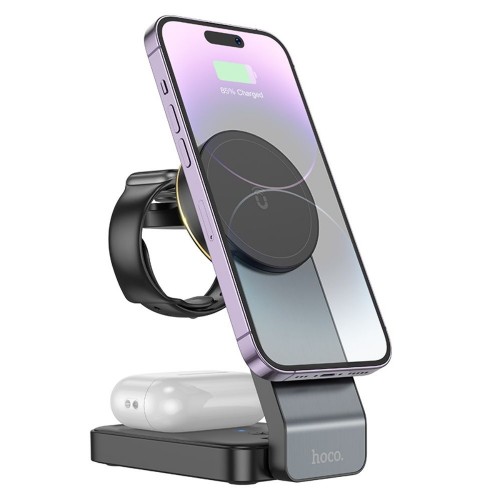 УЗУ Hoco CQ3 3in1 Magnetic Wireless Fast Charger 15W Black