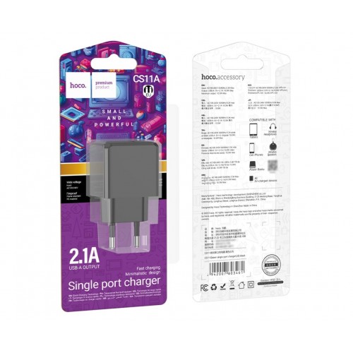 Мережевий зарядний пристрій Hoco CS11A (USB 2.1A) Black