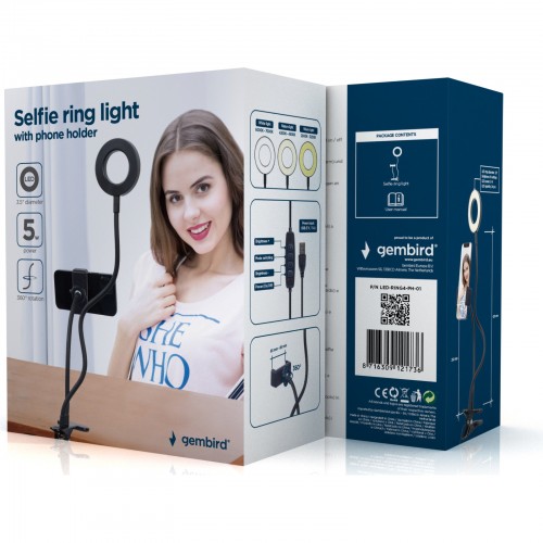 Кольцевая лампа Gembird LED-RING4-PH-01 Selfie-Ringlicht mit Handyhalterung