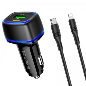АЗУ Borofone BZ14A PD+QC3.0 Lightning (USB, Type-C, 20W/Cable Type-C to Lightning) Black
