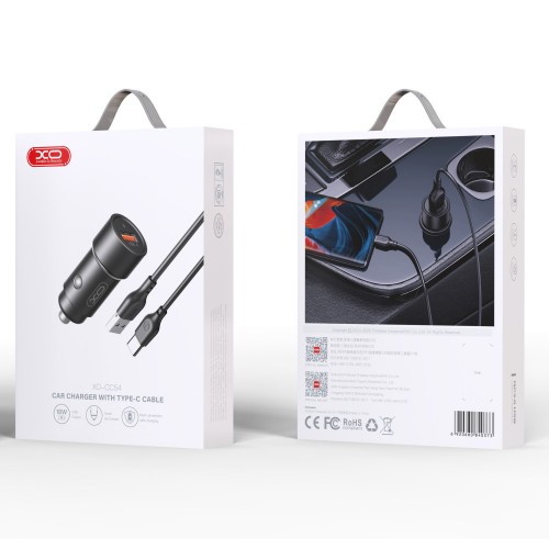 АЗУ XO CC54 QC3.0 Type-C (USB, 18W/Cable Type-C) Black