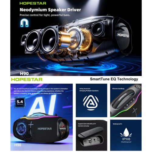 Портативна Bluetooth колонка Hopestar H90 220W з мікрофоном Grey