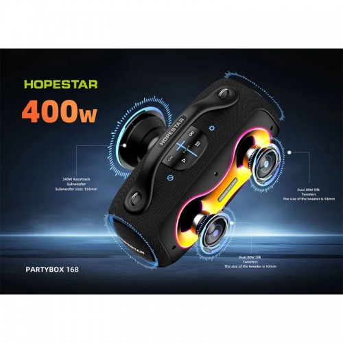 Портативна Bluetooth колонка Hopestar Party Box 168 400W з 2 мікрофонами Blue