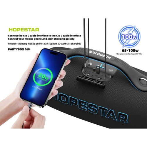 Портативна Bluetooth колонка Hopestar Party Box 168 400W з 2 мікрофонами Blue