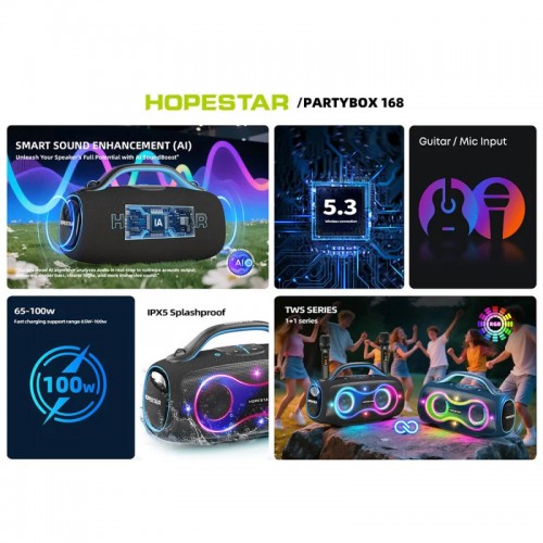 Портативна Bluetooth колонка Hopestar Party Box 168 400W з 2 мікрофонами Blue