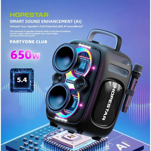 Портативна Bluetooth колонка Hopestar Party One Club 650W з 2 мікрофонами Grey