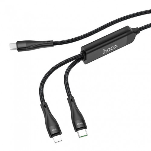 USB кабель Hoco U102 Super 100W 2in1 (Type-C to Type-C+Lightning) black