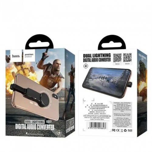 Переходник Hoco LS22 Dual Lightning audio converter Black