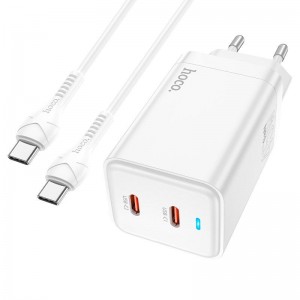 Сетевое зарядное устройство Hoco N23 PD Type-C (2xType-C, 45W GaN/Cable Type-C to Type-C) white