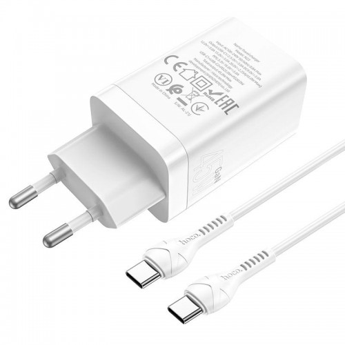 Сетевое зарядное устройство Hoco N23 PD Type-C (2xType-C, 45W GaN/Cable Type-C to Type-C) white