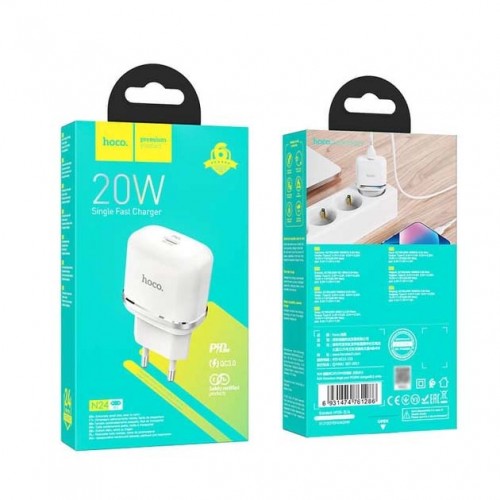 Сетевое зарядное устройство Hoco N24 PD (Type-C, 20W) White