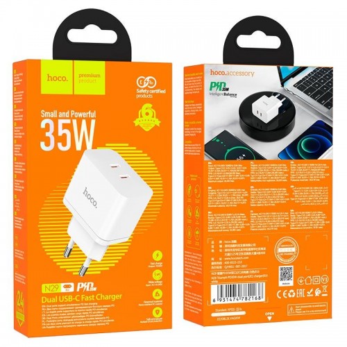 Сетевое зарядное устройство Hoco N29 PD (2xType-C, 35W) white