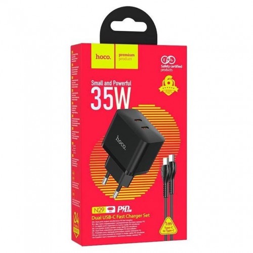 Сетевое зарядное устройство Hoco N29 PD Type-C (2xType-C, 35W/Cable Type-C to Type-C) black