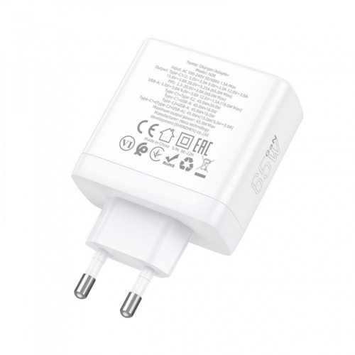 Сетевое зарядное устройство Hoco N30 PD+QC3.0 (USB, 2xType-C, 65W) white