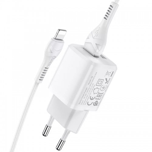 Мережевий зарядний пристрій Hoco N8 Lightning (2xUSB 2.4A/Cable Lightning) White