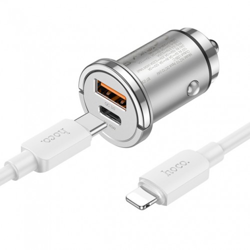АЗП Hoco NZ10 PD+QC3.0 Lightning (USB, Type-C, 45W/Cable Type-C to Lightning) silver
