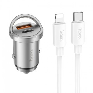 АЗП Hoco NZ10 PD+QC3.0 Lightning (USB, Type-C, 45W/Cable Type-C to Lightning) silver