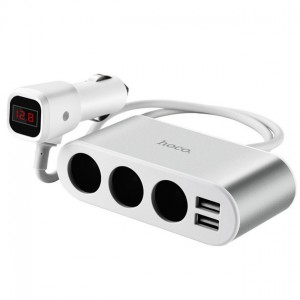 Разветвитель прикуривателя HOCO Z13 1 to 3 charger adapter + 2 USB 2.1 Silver
