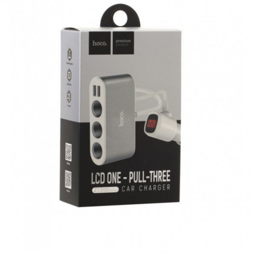Разветвитель прикуривателя HOCO Z13 1 to 3 charger adapter + 2 USB 2.1 Silver