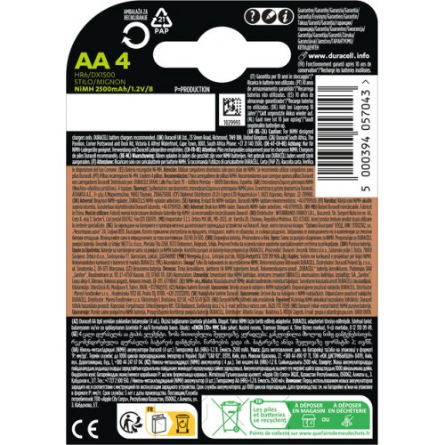 Аккумулятор Duracell HR6 AA 2500mAh, 1x4шт.
