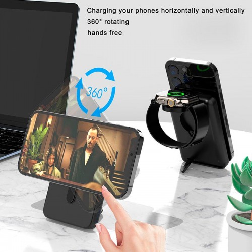 УМБ 2in1 Foldable Magnetic Wireless Charger with 5000mAh power bank D8 |Phone, Apple Watch|