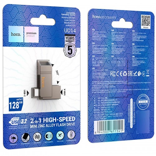 HOCO Clever USB3.2 Type-C mini flash drive (128GB) UD14 |exFAT| grey