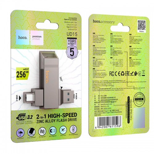 HOCO Clever USB3.2 Type-C flash drive (256GB) UD15 |exFAT/FAT32| grey