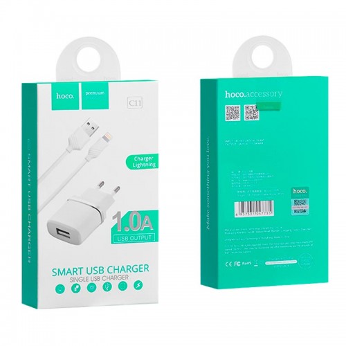 Адаптер сетевой Hoco Lightning cable C11 |1USB, 1А|