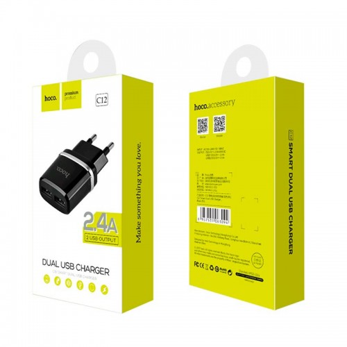 Адаптер сетевой Hoco C12 |2USB, 2.4А|