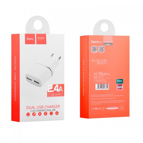 Адаптер сетевой Hoco C12 |2USB, 2.4А|
