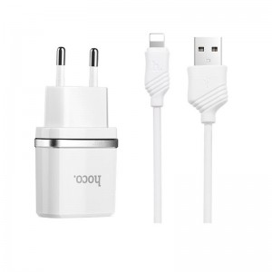 Адаптер мережевий Hoco Lightning cable C12 |2USB, 2.4А| white
