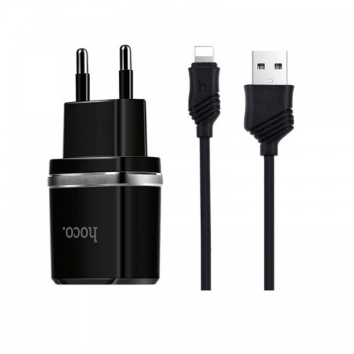 Адаптер мережевий Hoco Lightning cable C12 |2USB, 2.4А| white