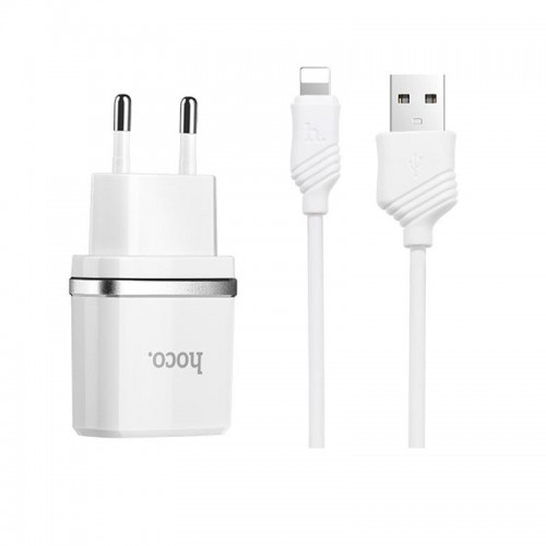Адаптер мережевий Hoco Lightning cable C12 |2USB, 2.4А| white