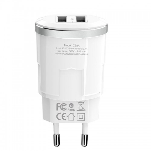 Адаптер сетевой Hoco Thunder C38A |2USB, 2.4A|