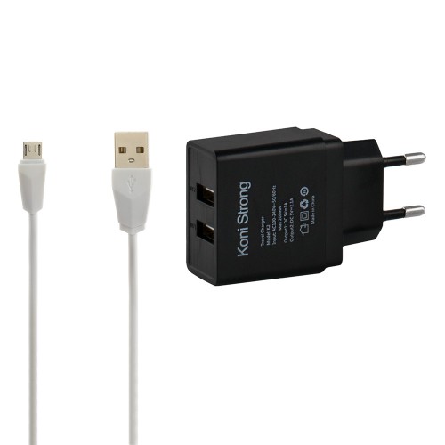 Адаптер мережевий micro cable KONI STRONG K2 |2USB, 2.1A| black