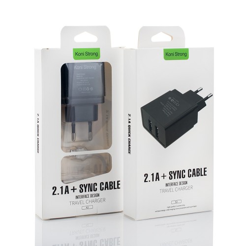 Адаптер мережевий micro cable KONI STRONG K2 |2USB, 2.1A| black