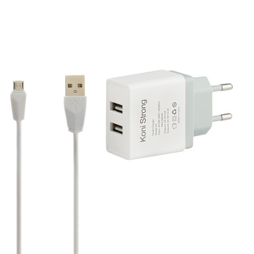 Адаптер мережевий micro cable KONI STRONG K2 |2USB, 2.1A| black