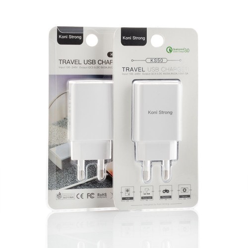 Адаптер сетевой KONI STRONG KS50 |QC3.0, 1USB, 3A| grey