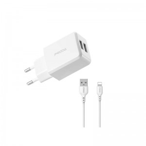 Адаптер мережевий PRODA Lightning cable Linshy Pro PD-A22 |2USB, 2.1A| white