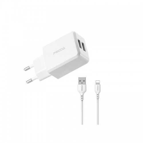 Адаптер мережевий PRODA Lightning cable Linshy Pro PD-A22 |2USB, 2.1A| white
