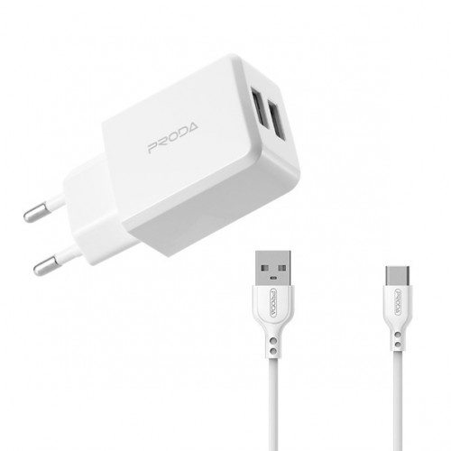 Адаптер мережевий PRODA Type-C cable Linshy Pro PD-A22 |2USB, 2.1A| white