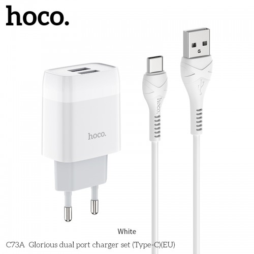 Адаптер мережевий Hoco Type-C Cable Glorious C73A |2USB, 2.4A| white