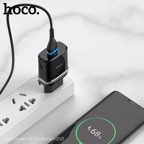 Адаптер мережевий Hoco Smart FCP / AFC C12Q |1USB, 3A, 18W, QC3.0| black