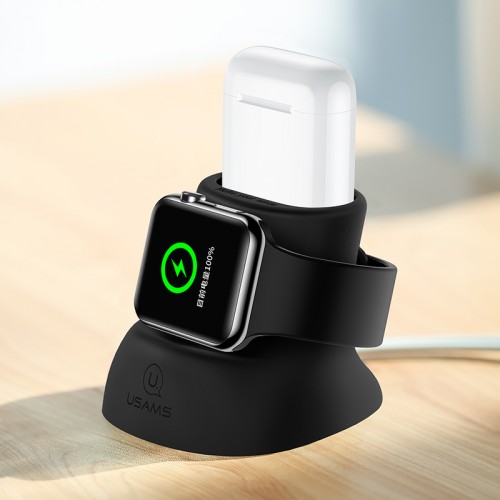 Підставка для зарядки USAMS 2in1 Silicon Charging Holder For Apple Watch And AirPods US-ZJ051 black
