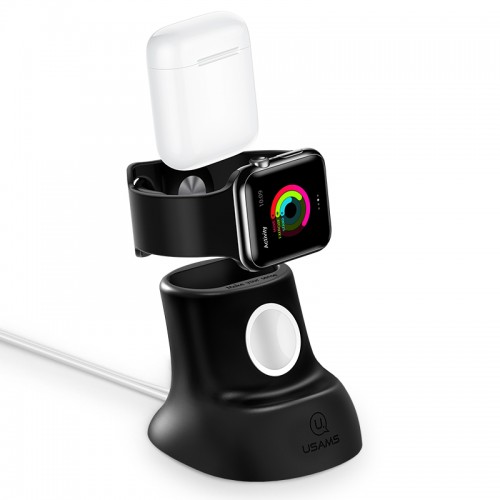 Підставка для зарядки USAMS 2in1 Silicon Charging Holder For Apple Watch And AirPods US-ZJ051 black