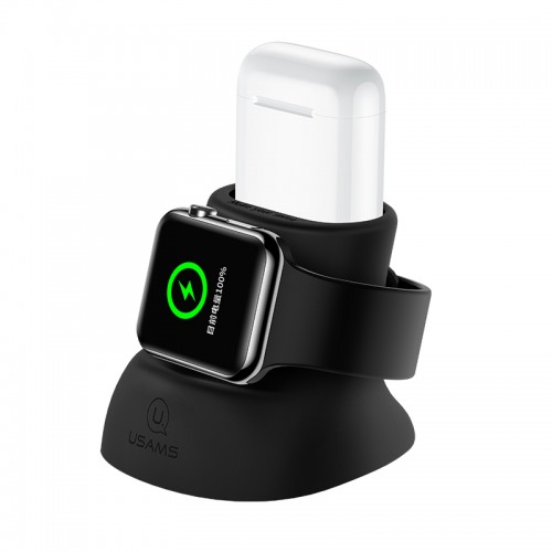 Підставка для зарядки USAMS 2in1 Silicon Charging Holder For Apple Watch And AirPods US-ZJ051 black
